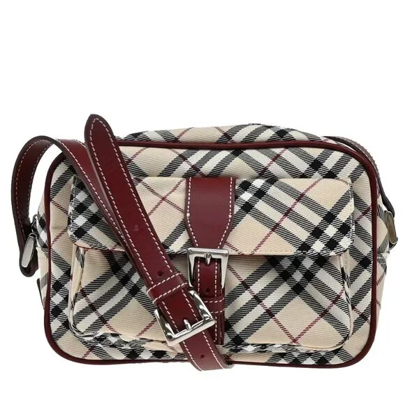 BURBERRY Logo Nova Check Shoulder Bag Canvas Leather Red Brown Japan 218-082525 - Picture 1 of 15